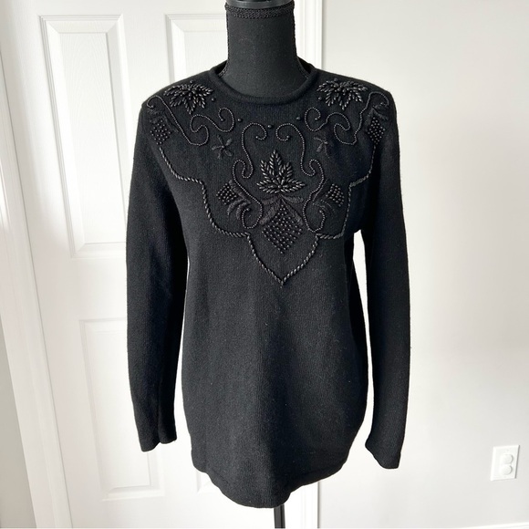 Vintage Tamra Black  Wool Angora Blend Beaded Sweater - Picture 1 of 15